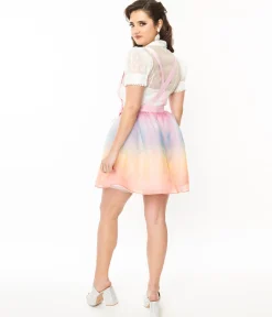 Unique Vintage Pastel Rainbow Ombre Tulle Suspender Mini Skirt