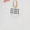 Unique Vintage Pearls White Fitted Womens Graphic Tee
