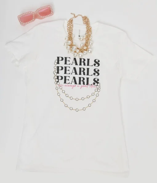 Unique Vintage Pearls White Fitted Womens Graphic Tee