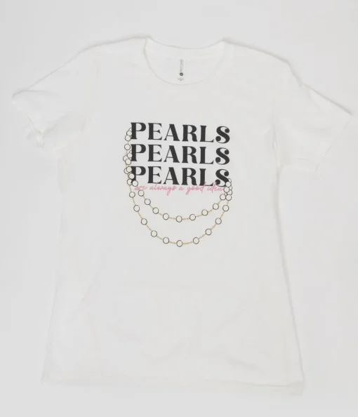 Unique Vintage Pearls White Fitted Womens Graphic Tee