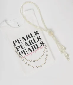 Unique Vintage Pearls White Fitted Womens Graphic Tee