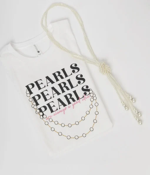 Unique Vintage Pearls White Fitted Womens Graphic Tee