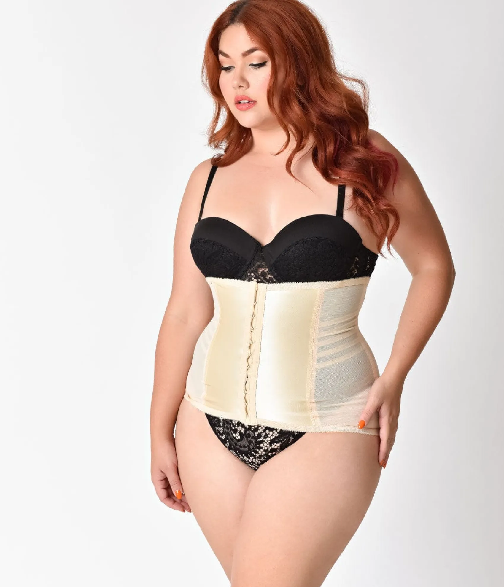 Unique Vintage Plus Size 1950s Beige Stretch Waist Cincher