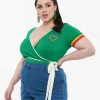 Unique Vintage Plus Size 1970s Green & Rainbow Heart Surplice Bodysuit
