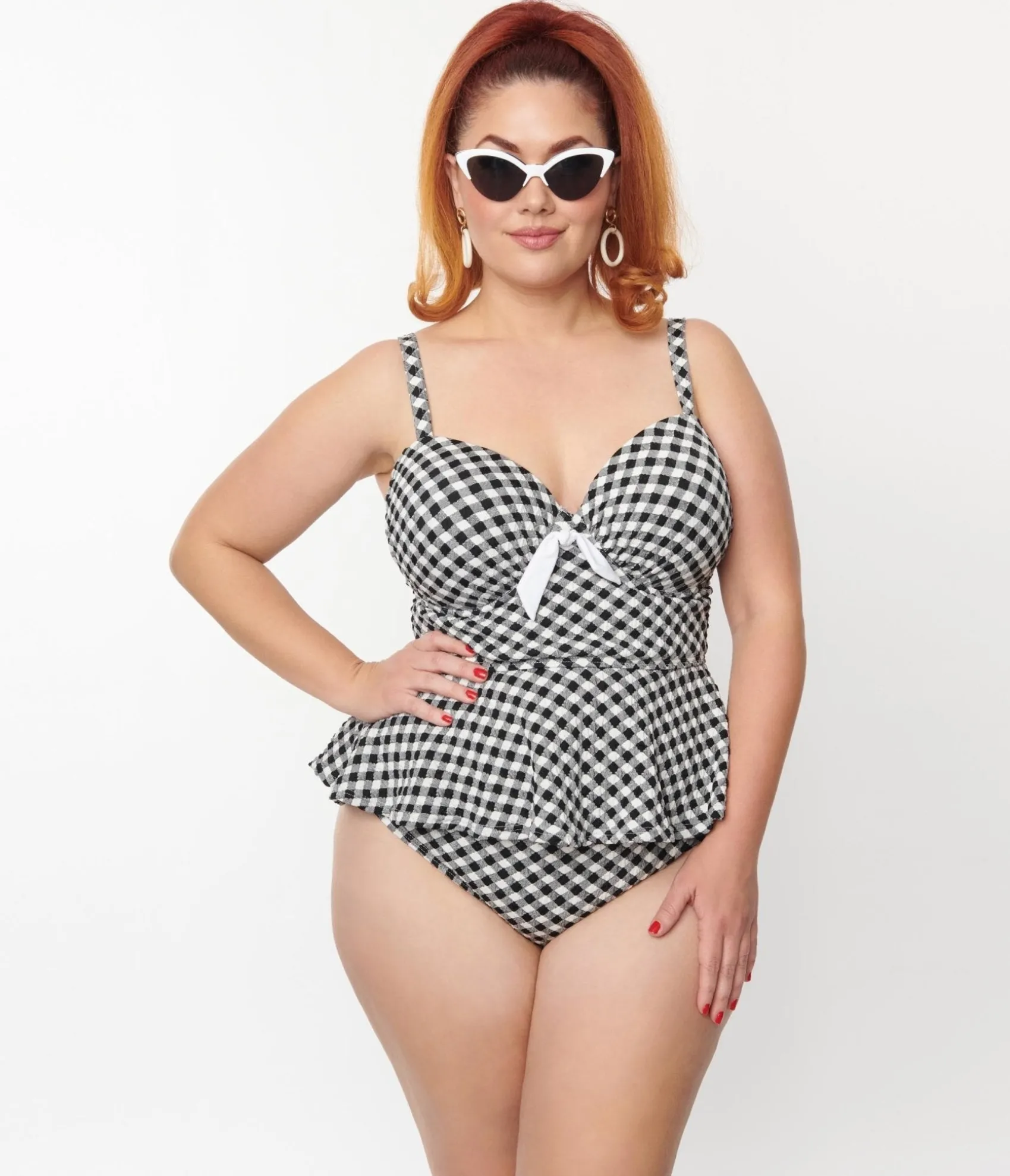 Unique Vintage Plus Size Black & White Gingham Daphne Swim Bottoms