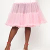 Unique Vintage Plus Size Light Pink Ruffled Chiffon Petticoat Crinoline