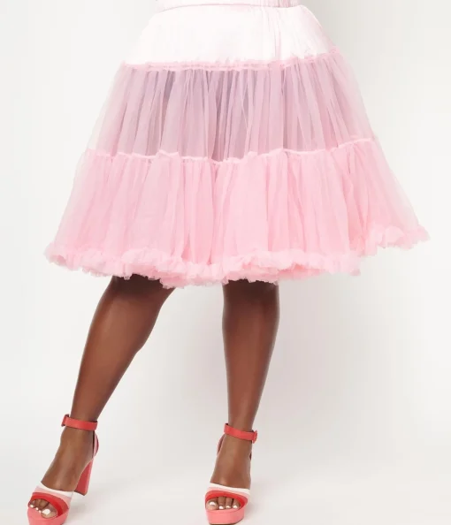 Unique Vintage Plus Size Light Pink Ruffled Chiffon Petticoat Crinoline