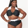 Unique Vintage Plus Size Black & White Halter Swim Top