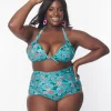 Unique Vintage Plus Size Teal Flower Child Monroe Swim Bottom