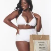 Unique Vintage Plus Size White Halter Swim Top