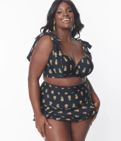 Unique Vintage Plus Size Black & Pineapple Print Alice Swim Skirt