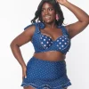 Unique Vintage Plus Size Navy & Pink Pin Dot Totally Tied Up Swim Top