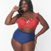 Unique Vintage Plus Size Red & White Pin Dot Southampton Swim Top