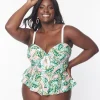 Unique Vintage Plus Size Green Monstera Print Daphne Swim Bottoms