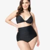 Unique Vintage Plus Size All Black Monroe Bikini Top