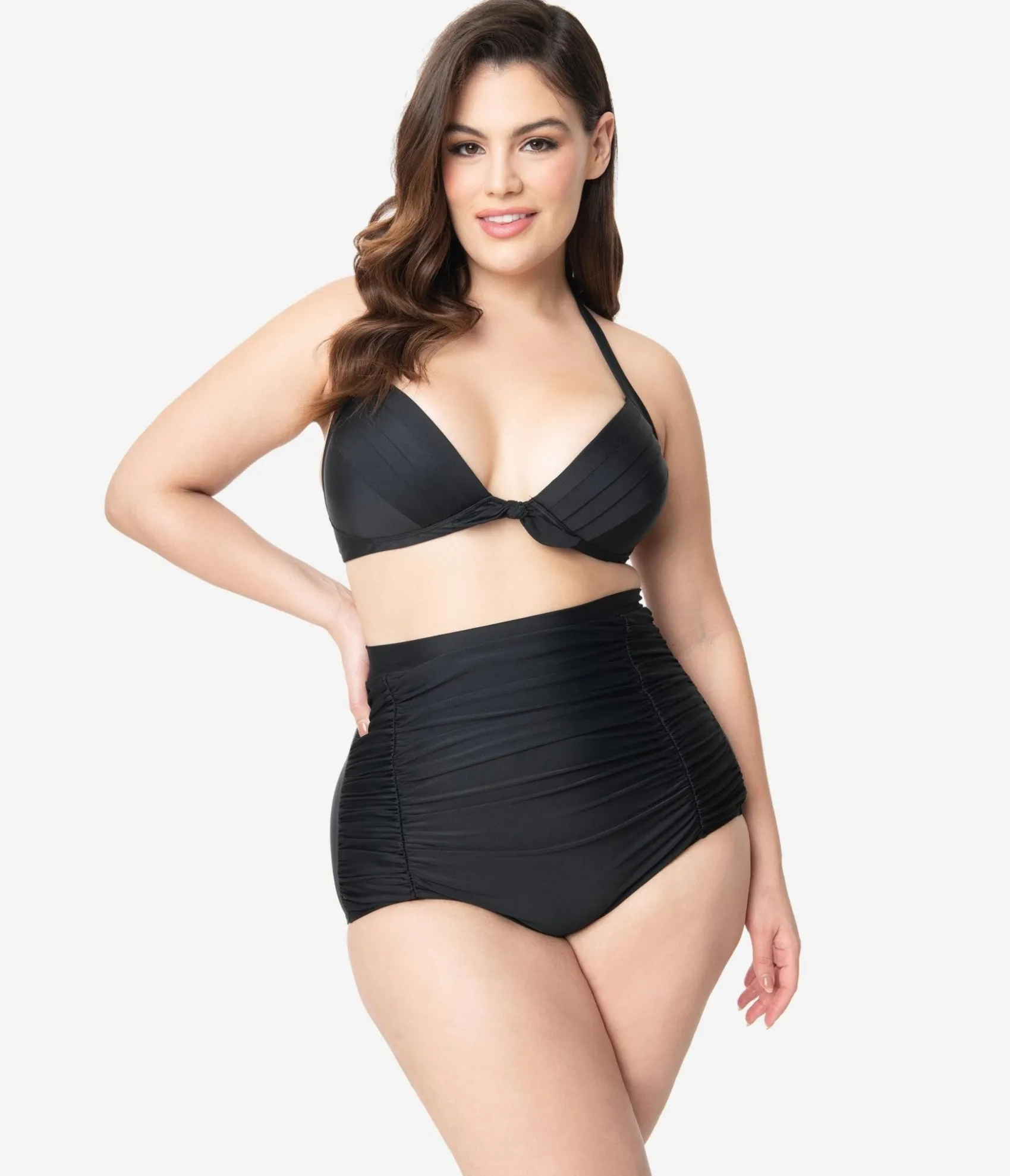 Unique Vintage Plus Size All Black Monroe Bikini Top