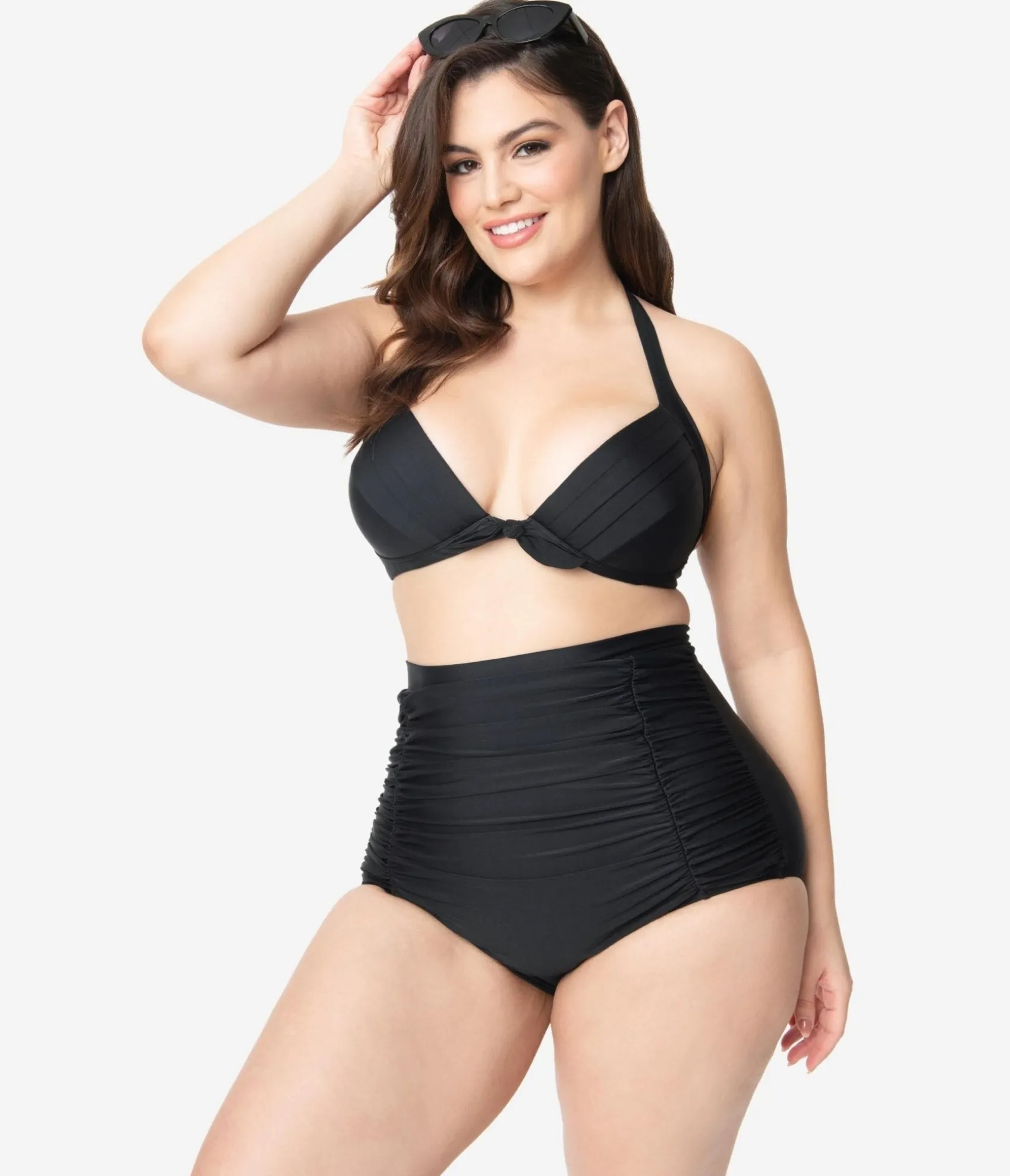 Unique Vintage Plus Size All Black Monroe High Waist Bikini Bottom