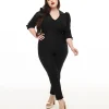 Unique Vintage Plus Size 1950s Black Puff Sleeve Jumpsuit
