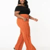 Unique Vintage Plus Size 1940s Orange Windowpane High Waist Ginger Pants