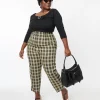 Unique Vintage Plus Size 1930s Cream & Black Plaid Front Pleat Pants