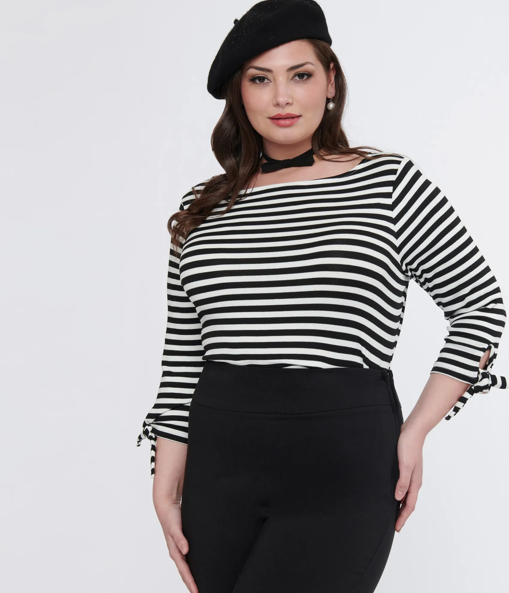Unique Vintage Plus Size 1950s Black & White Stripe Gracie Top