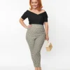 Unique Vintage Plus Size Ivory & Black Gingham Rizzo Cigarette Pants