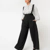 Unique Vintage Plus Size Black Wide Leg Rochelle Suspender Pants