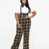 Unique Vintage Plus Size 1930s Black & Orange Plaid Thelma Suspender Pants