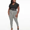 Unique Vintage Plus Size Black & White Stripe Belted Rizzo Cigarette Pants