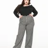 Unique Vintage Plus Size 1940s Grey Herringbone Buttoned Wide Leg Trousers