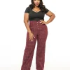 Unique Vintage Plus Size 1940s Burgundy Windowpane Buttoned Wide Leg Trousers