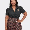 Unique Vintage Plus Size 1940s Black Spooky Cat Cotton Blouse