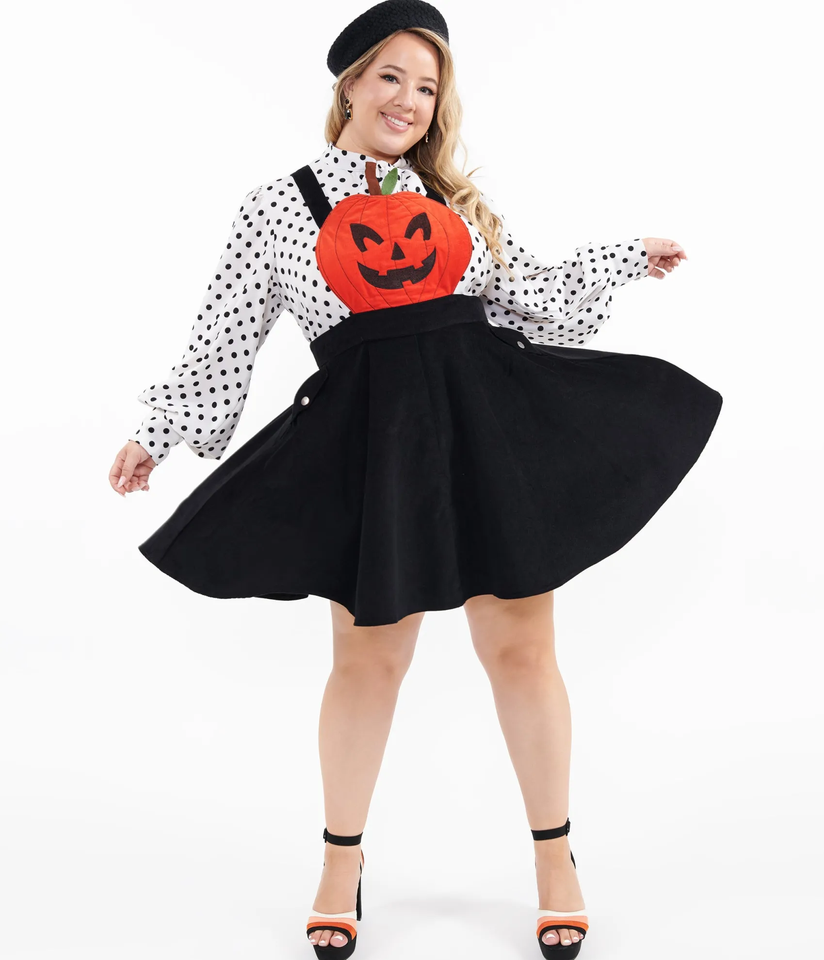 Unique Vintage Plus Size 1950s Black & Orange Jack-O-Lantern Pinafore
