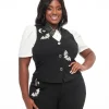 Unique Vintage Plus Size 1940s Black & Silver Bat Button Up Vest