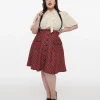 Unique Vintage Plus Size 1950s Red Bias Plaid Suspender Flare Skirt