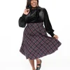 Unique Vintage Plus Size 1950s Navy & Green Plaid High Waist Vivien Swing Skirt