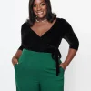 Unique Vintage Plus Size 1970s Black Velvet Surplice Bodysuit