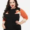 Unique Vintage Plus Size Black & Orange Fox Sleeve Minou Sweater