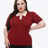 Unique Vintage Plus Size 1950s Burgundy & Rhinestone Buttons Prim & Pretty Sweater