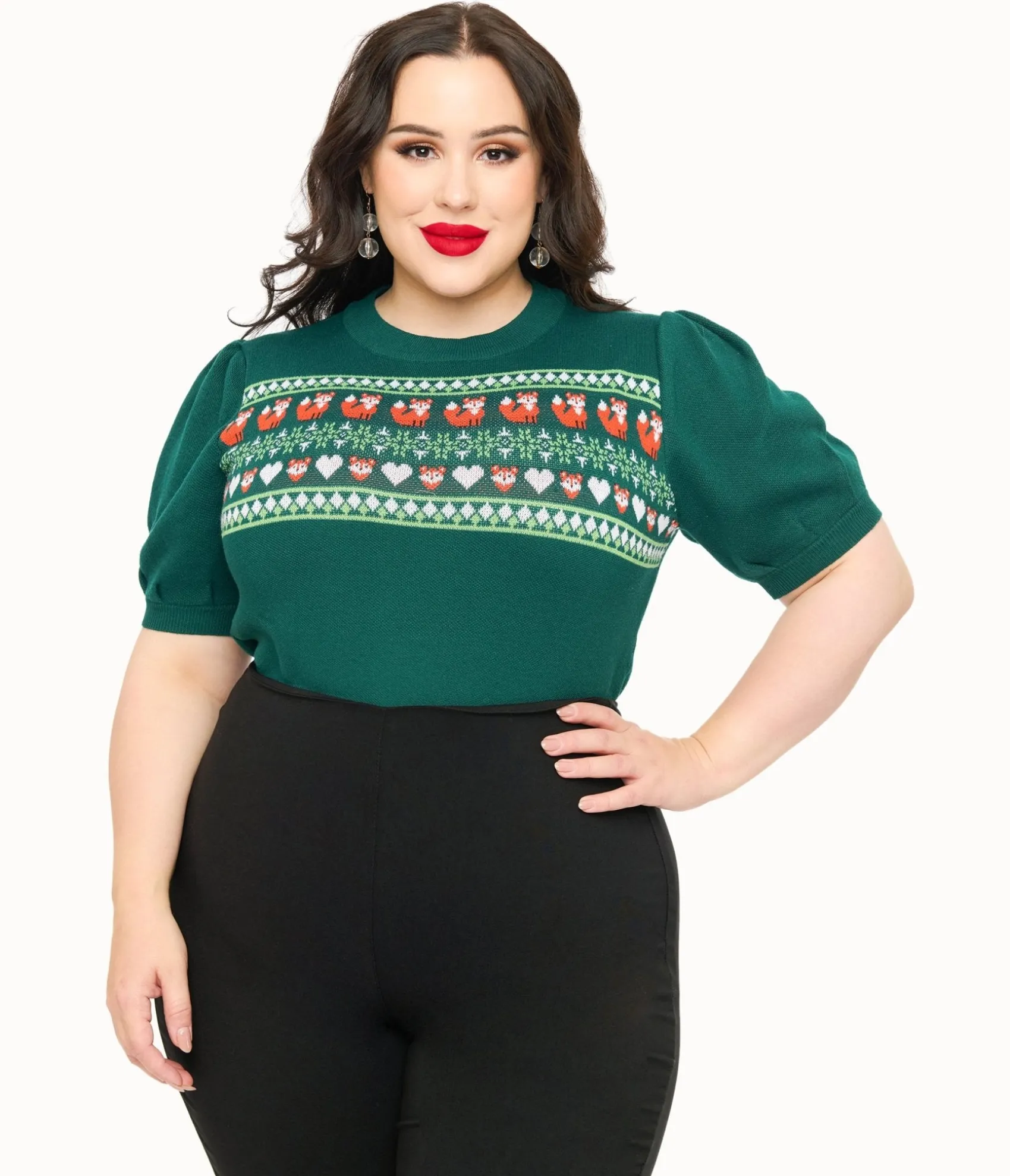 Unique Vintage Plus Size Green Fox Fair Isle Paige Sweater