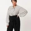 Unique Vintage Plus Size White & Black Polka Dot Neck Tie Gwen Blouse