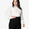 Unique Vintage Plus Size 1940s White Neck Tie Gwen Blouse