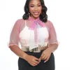 Unique Vintage Plus Size 1940s Sheer Rainbow Clip Dot Tie Neck Gwen Blouse