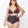 Unique Vintage Plus Size 1950s Black & Hot Pink Cherry Pin Dot Monroe Swim Bottom
