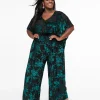 Unique Vintage Plus Size 1970s Black & Teal Velvet Floral Burnout Caftan Jumpsuit