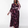 Unique Vintage Plus Size 1970s Purple Floral Burnout Velvet Maxi Dress