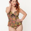 Unique Vintage Plus Size Kaleidoscope Floral Daphne Swim Bottoms