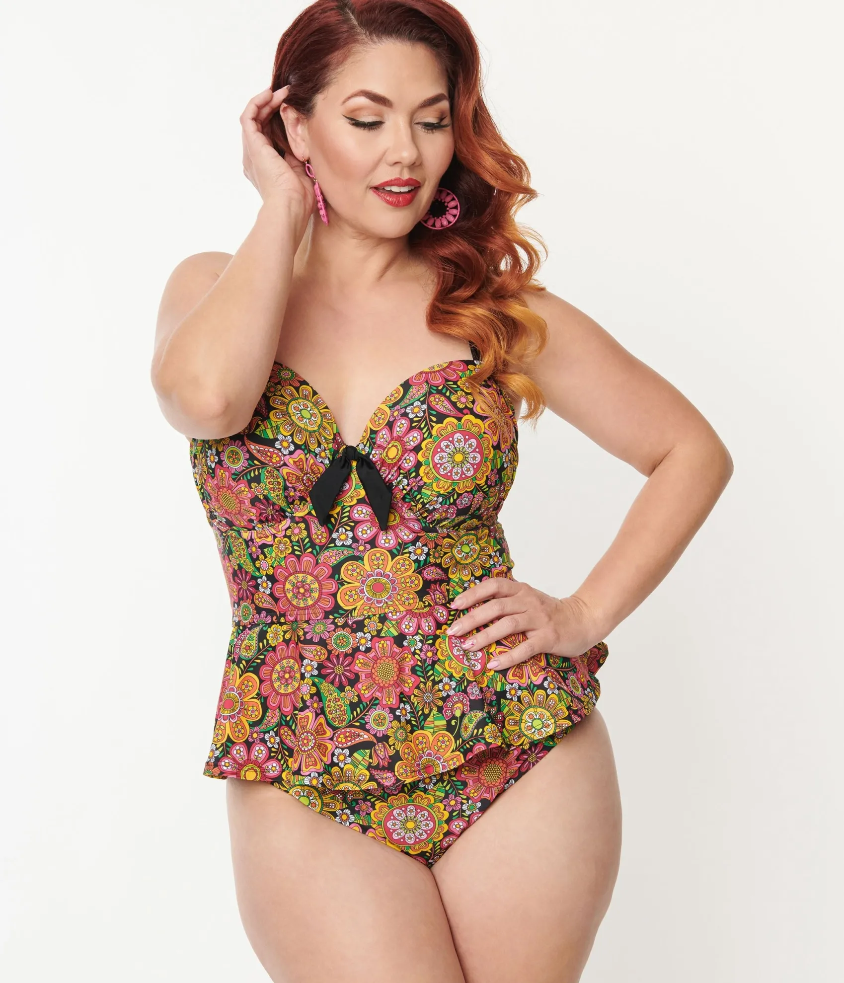 Unique Vintage Plus Size Kaleidoscope Floral Daphne Swim Bottoms