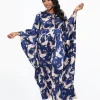 Unique Vintage Plus Size 1960s Navy Crane Flutter Sleeve Caftan