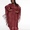 Unique Vintage Plus Size 1960s Burgundy Velvet Burnout Caftan